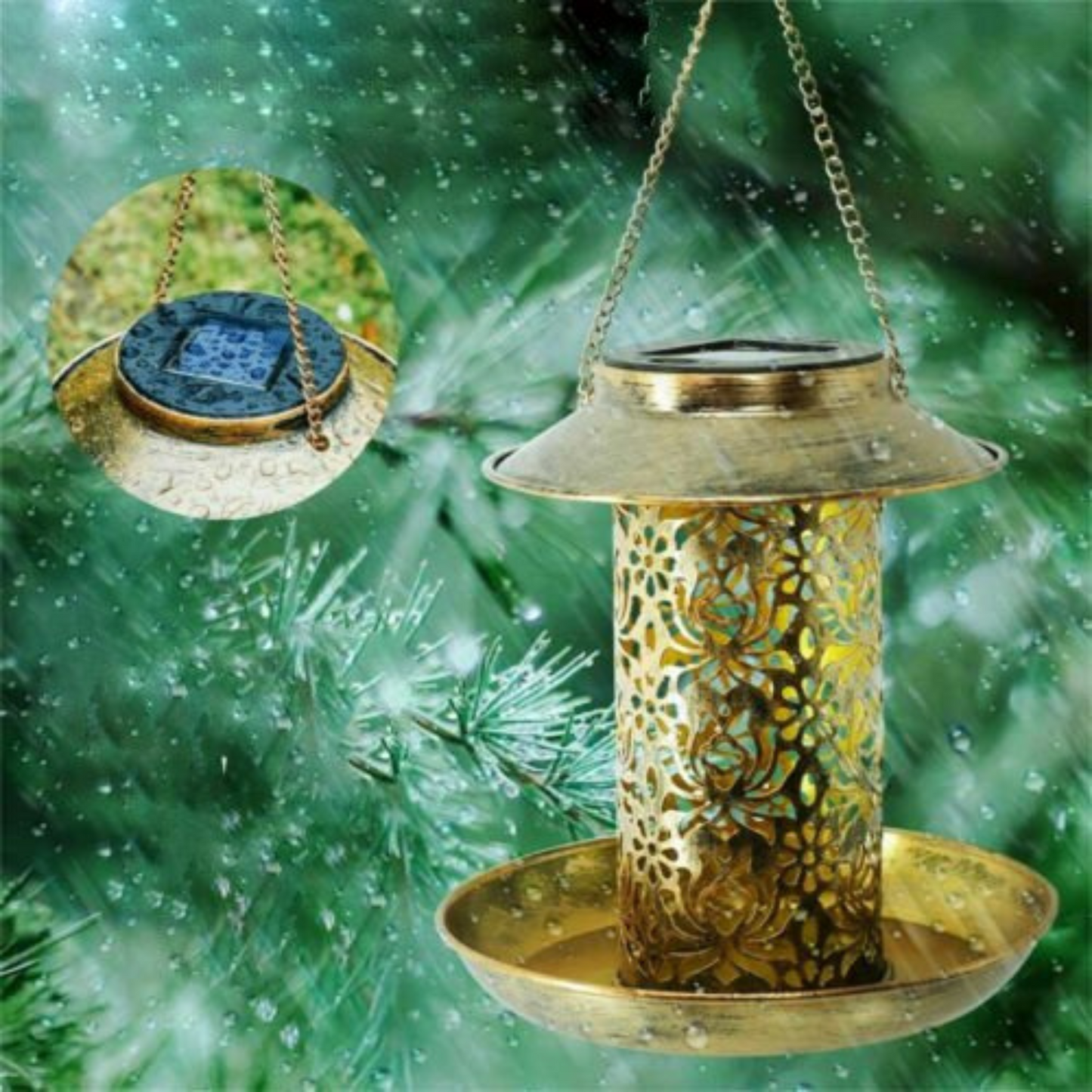 Solar Powered Bird Feeder with Light Outdoor Hanging Solar Lamp