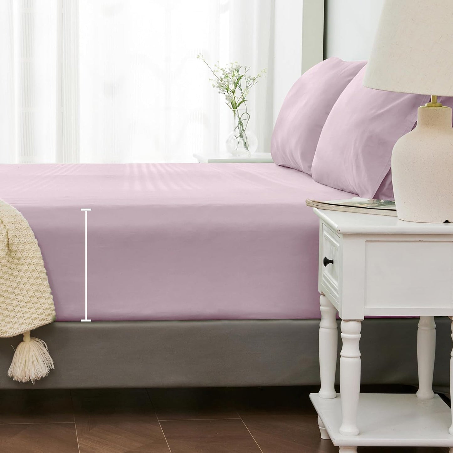 1200TC Sateen Weave Premium 100% Cotton Fitted Sheet - Dusty Pink