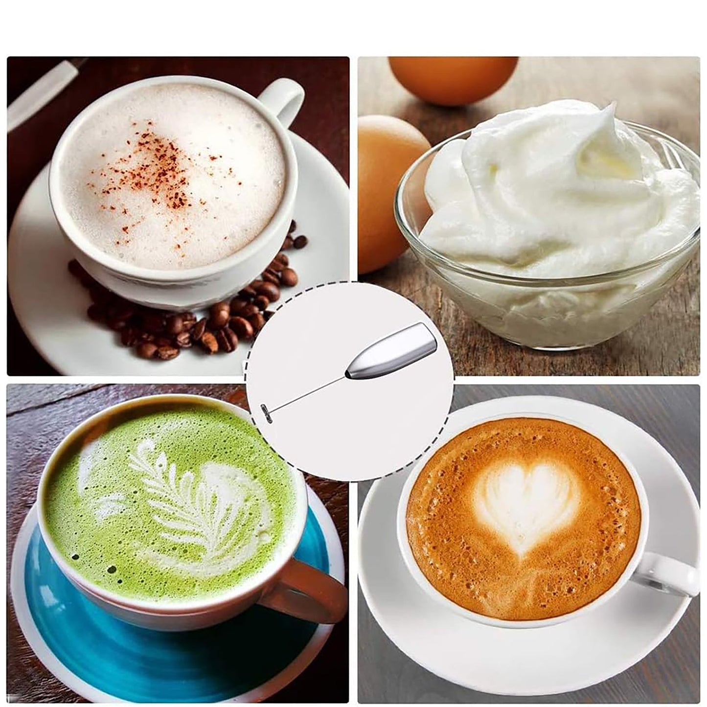 Stainless Steel Electric Handheld Milk Coffee Frother 7.8 Inch - Silver