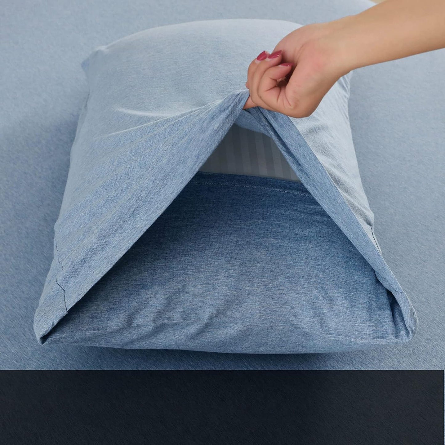 Breathable Skin-Friendly Ultra Soft Cotton Jersey Bed Sheet Set - Blue Chambray Marle