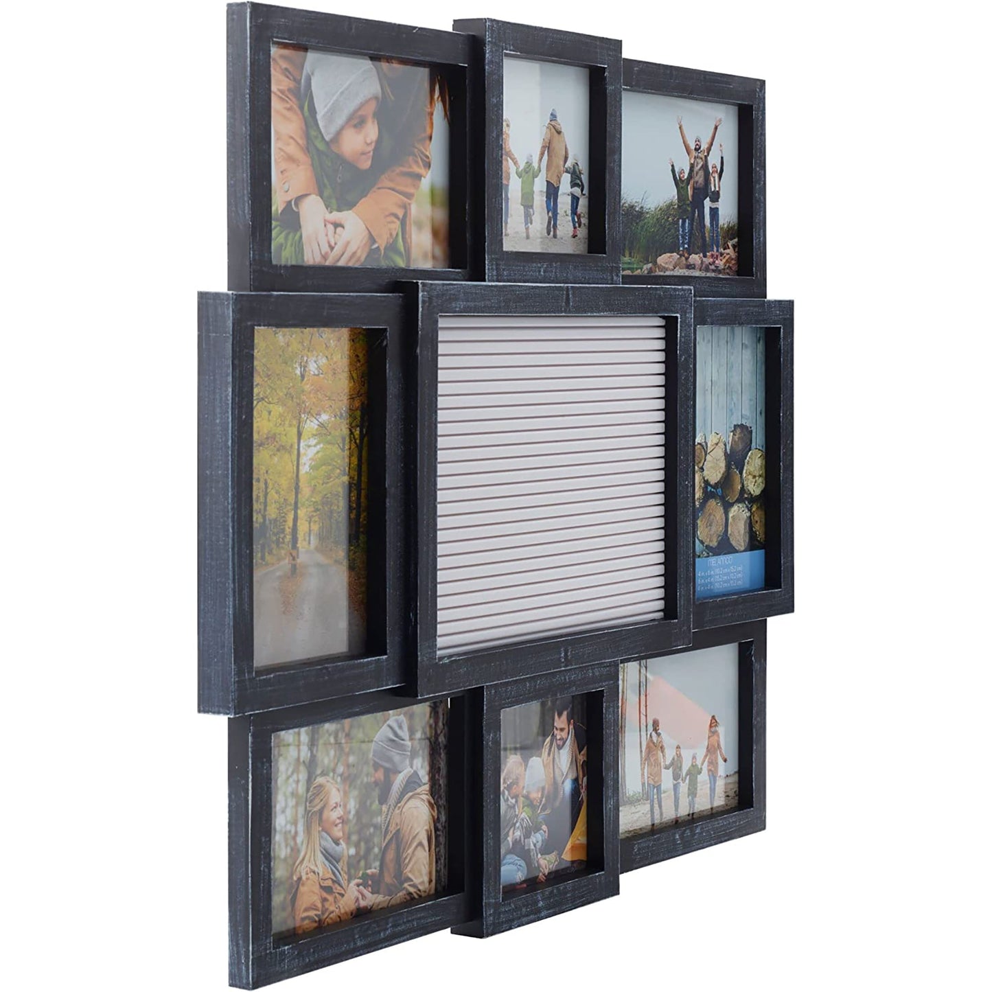 Customizable Wall Mount Letterboard 8-Opening Photo Collage Picture Frame - Black