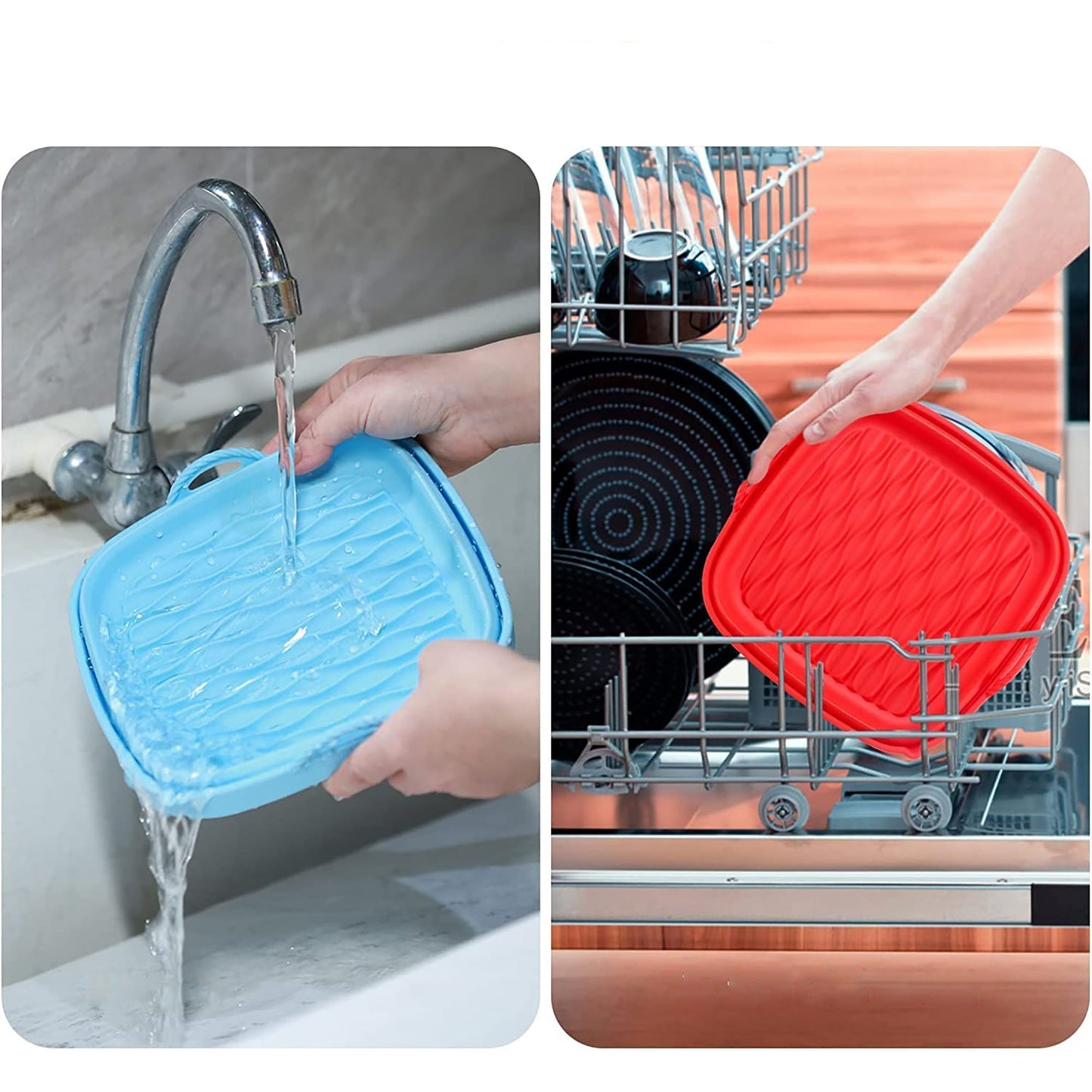 Air Fryer Silicone Pot Square Reusable Air Fryer Silicone Basket 8 Inch - Red