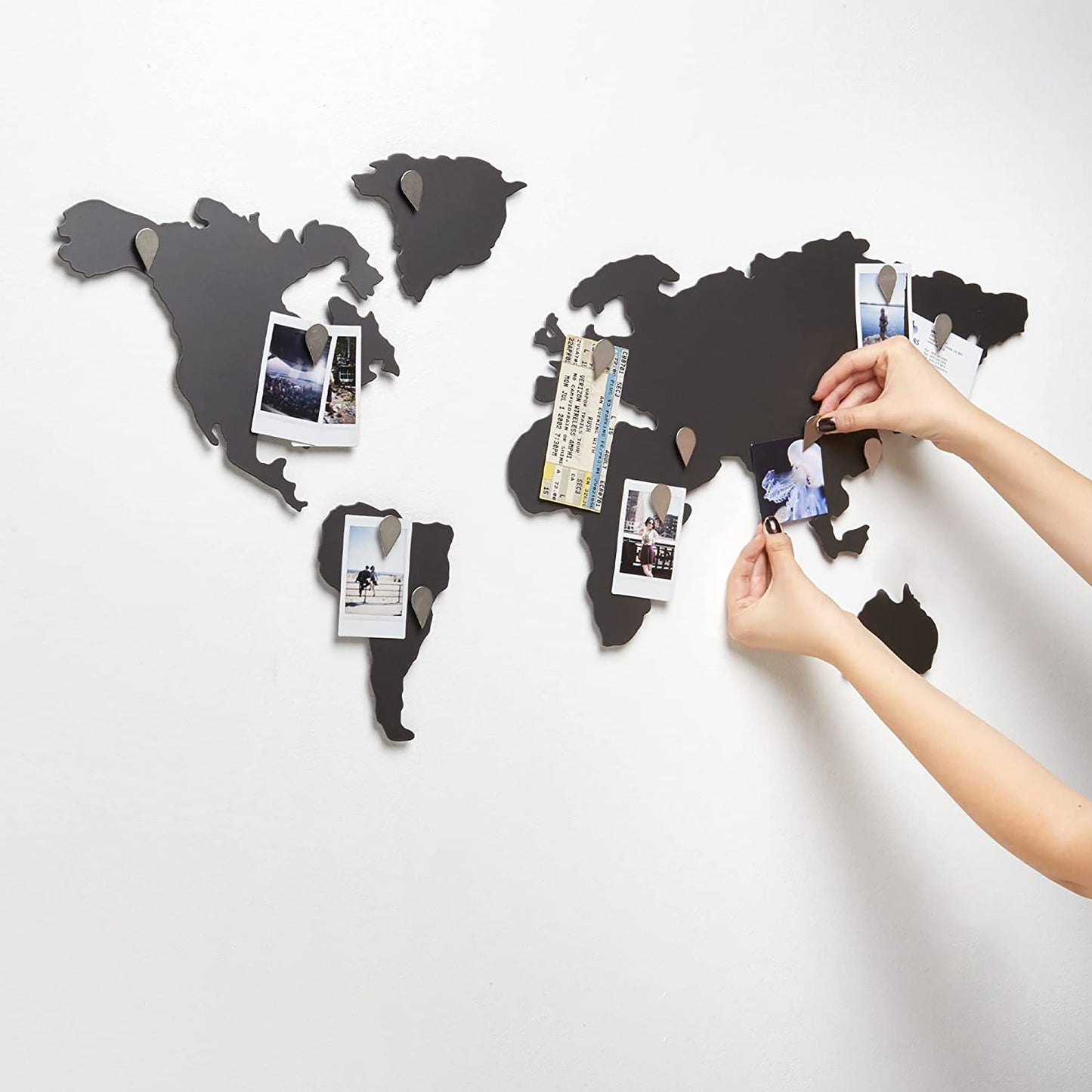 Metalic World Map Metal Wall Art Decor Wall Hanging for Living Room Bedroom Dorm - Black