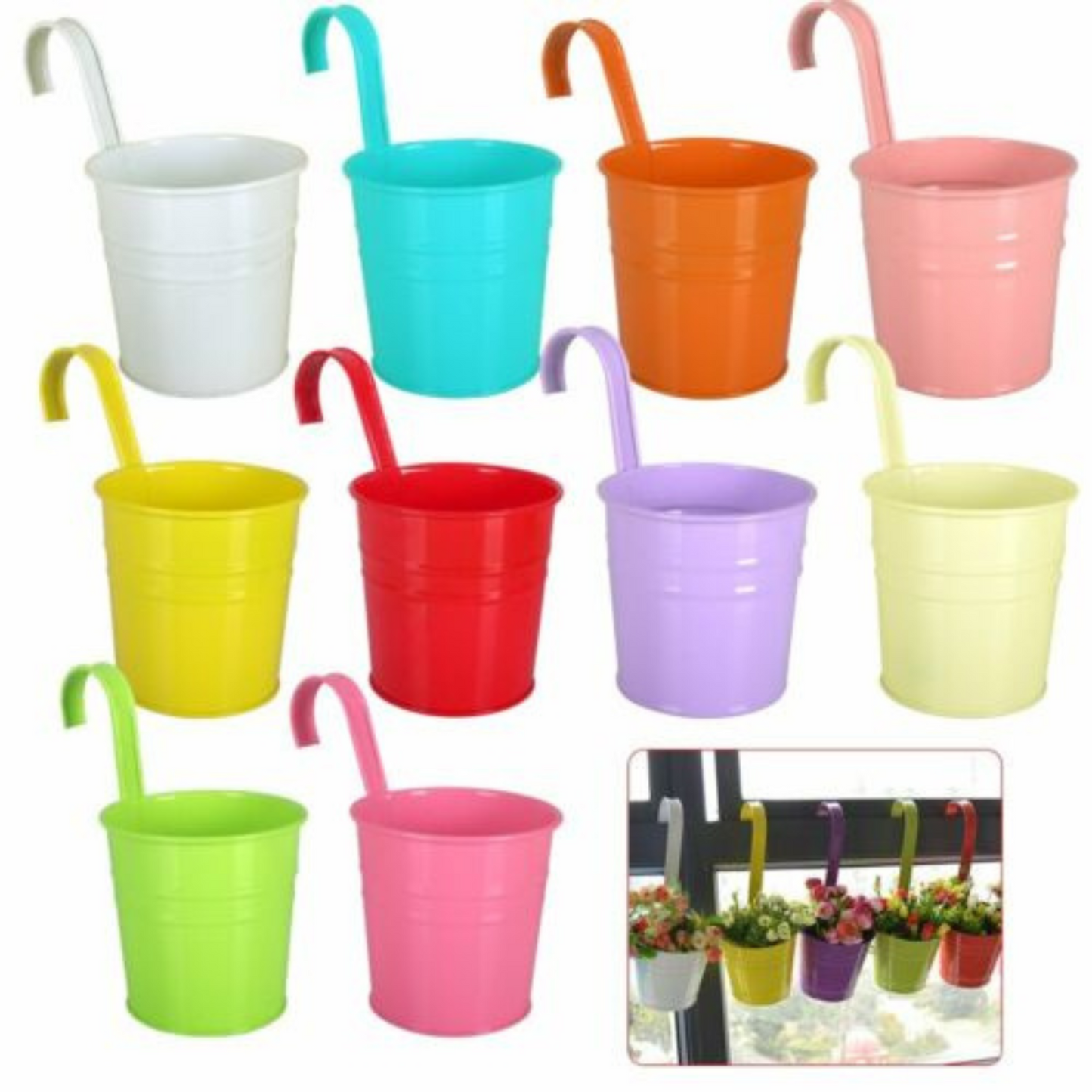 10 Colour Flower Pot Hanging Planters Metal Hooks Iron Balcony Garden Planters