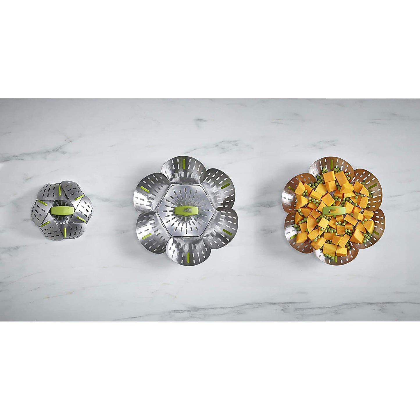 Extra Large Stainless Steel Folding Steamer Basket - Green