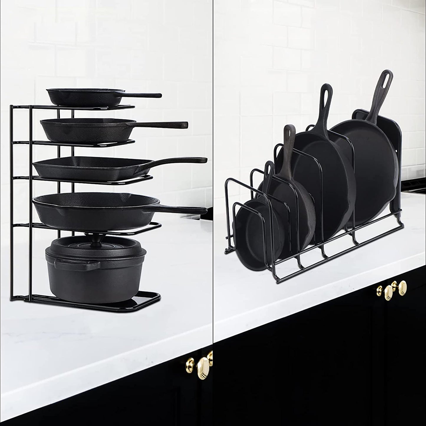 Heavy Duty Pan Organizer 5 Tier Pot and Pan Organizer Rack with Durable Steel Construction - Black