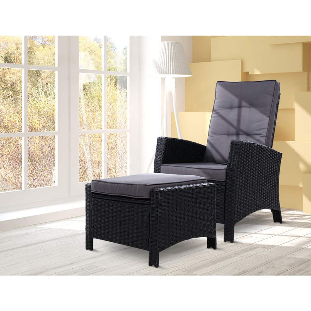 Sun Recliner Chair Wicker Sofa Outdoor Patio Garden Lounge - Black