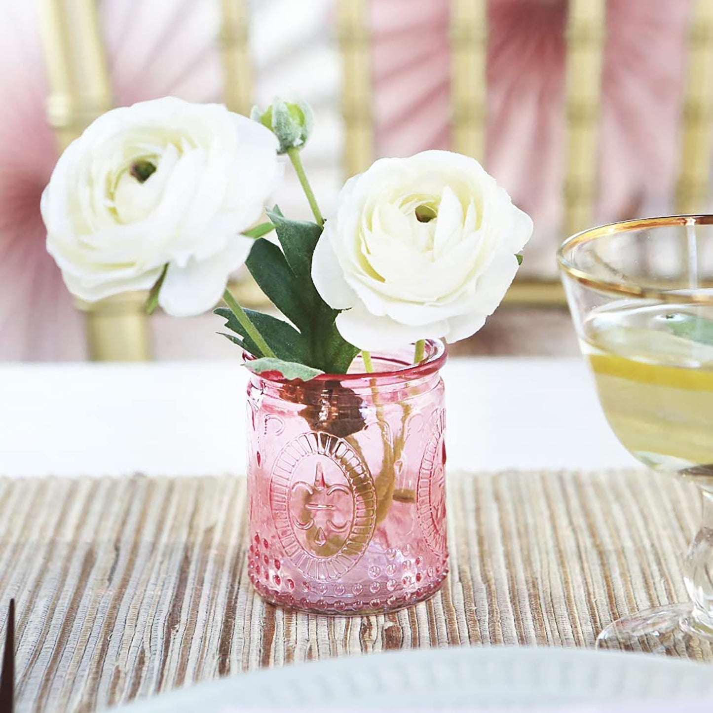 Vintage Glass Tea Light Candle Holder Set of 4 - Pink