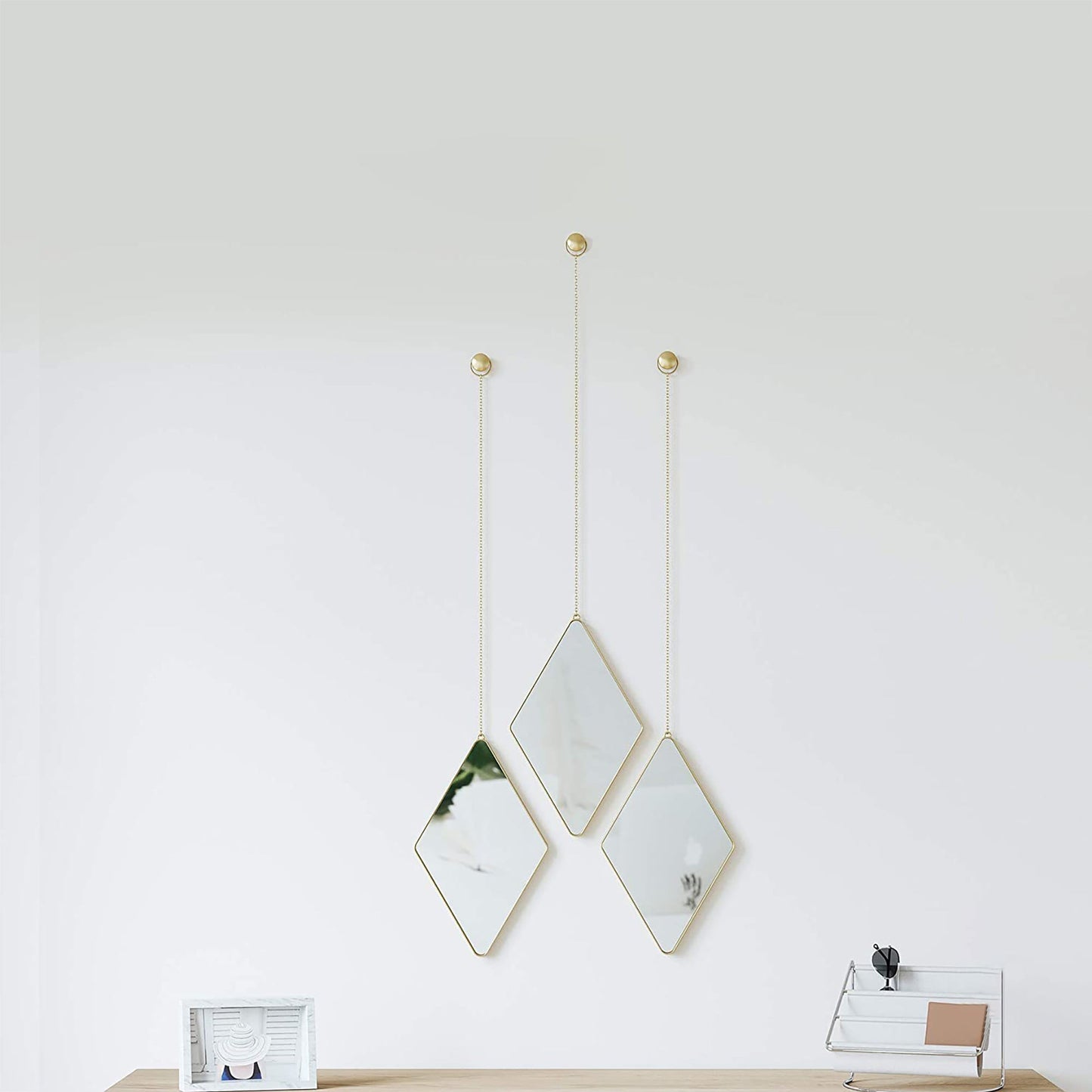 Apartment Decor Trio Wall Art Brass Decorative Wall Mirrors - Set of 3