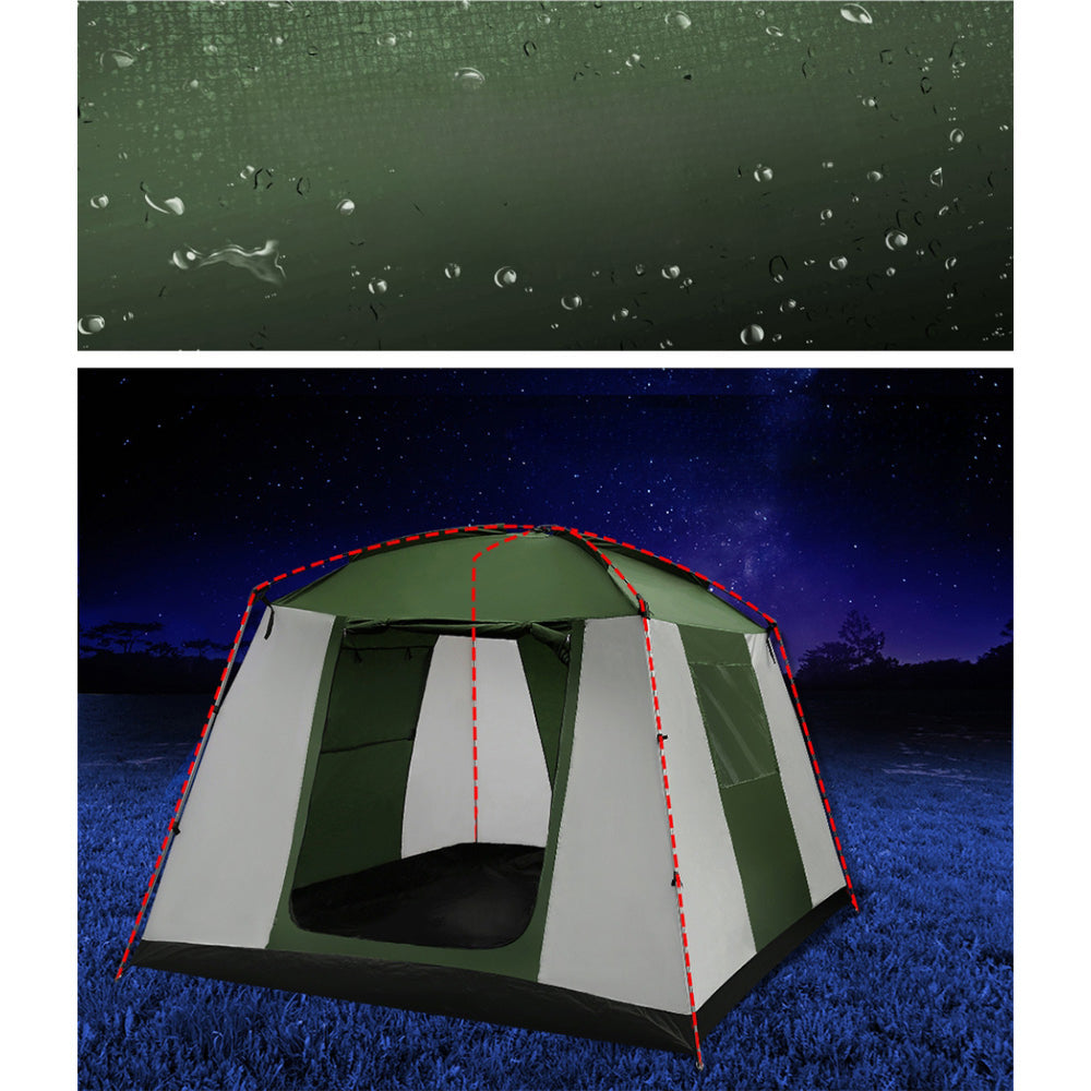 Camping Tent Family Hiking Dome Green and White - Fits 6 Person