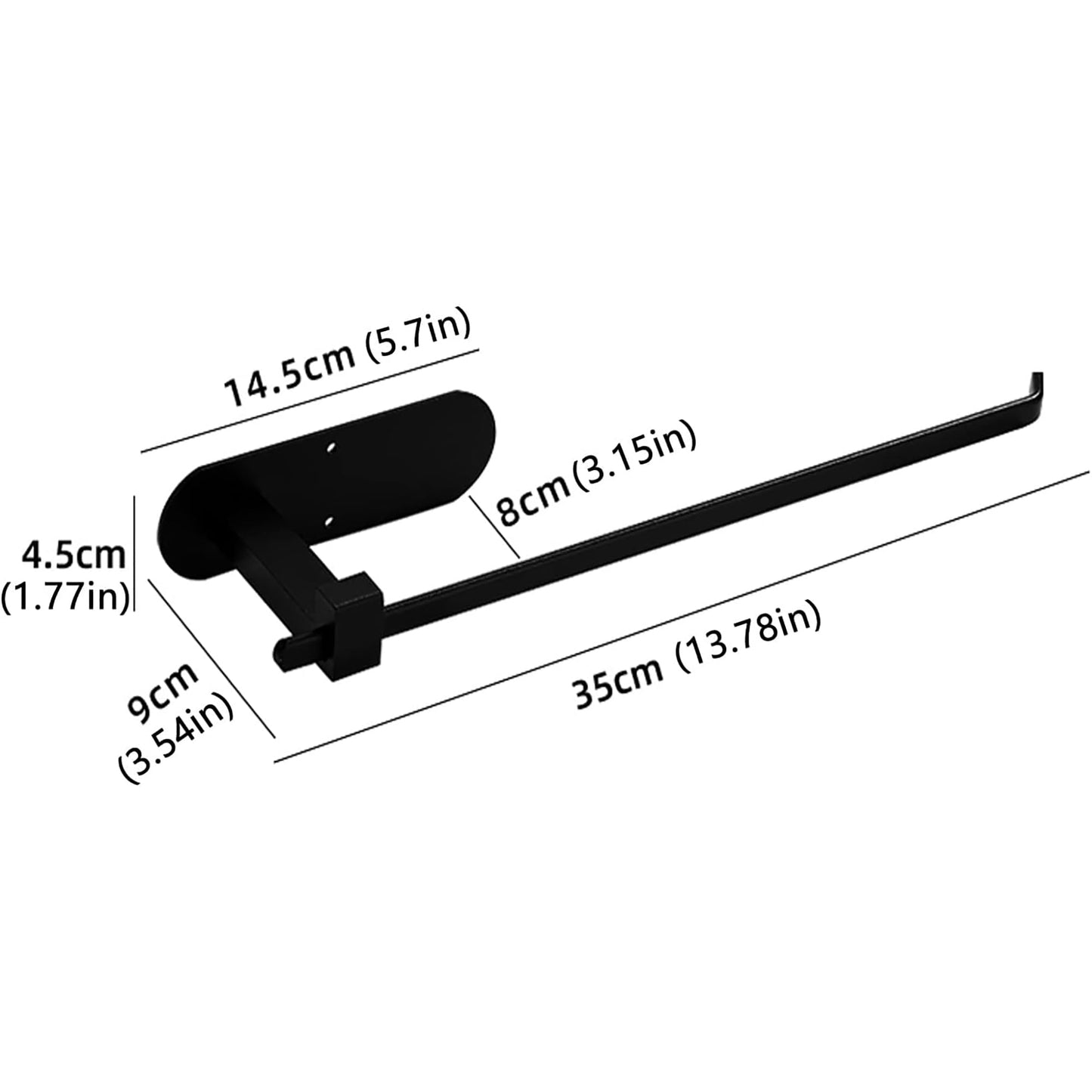 Aluminum Paper Tower Holder Self Adhesive or Drilling 13.78 Inch - Pure Black