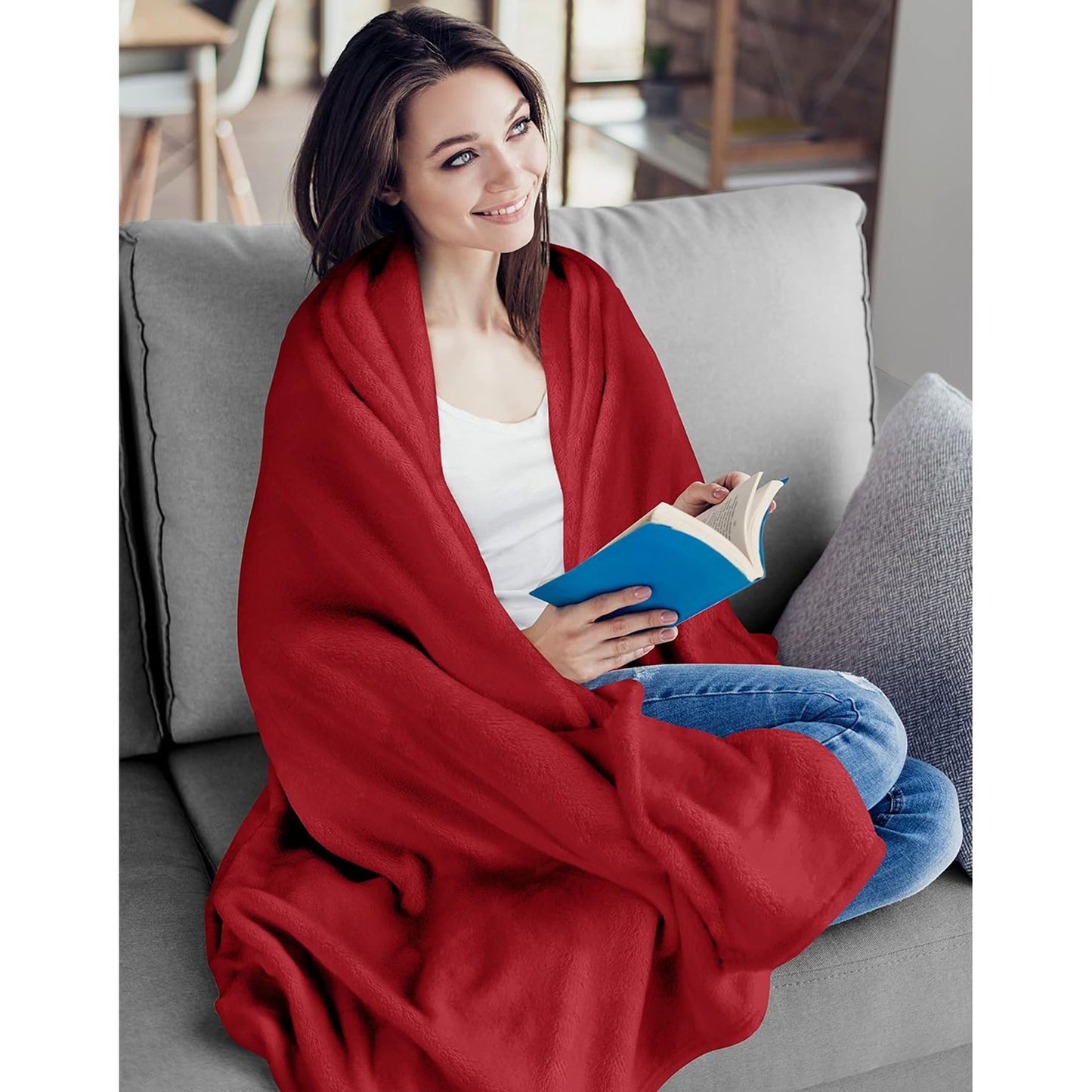 300GSM Microfibre Luxury Anti-Static Fuzzy Soft Fleece Blanket - Red
