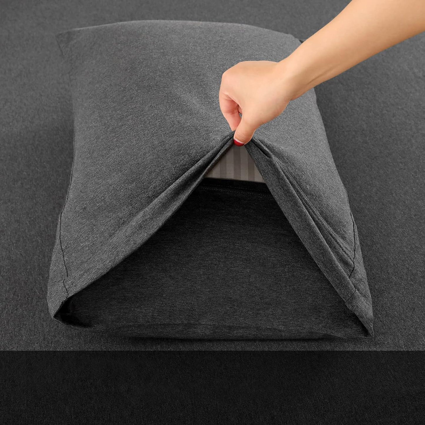 Breathable Skin-Friendly Ultra Soft Cotton Jersey Bed Sheet Set - Charcoal Marle