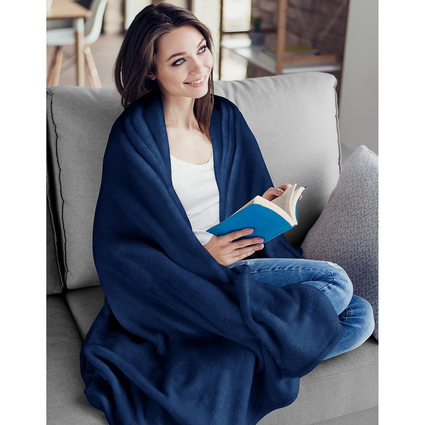 300GSM Microfibre Luxury Anti-Static Fuzzy Soft Fleece Blanket - Navy Blue
