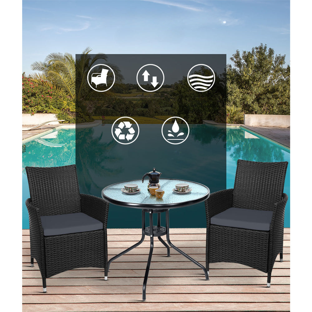Outdoor Furniture Dining Chair Table Bistro Wicker Patio Set - Black