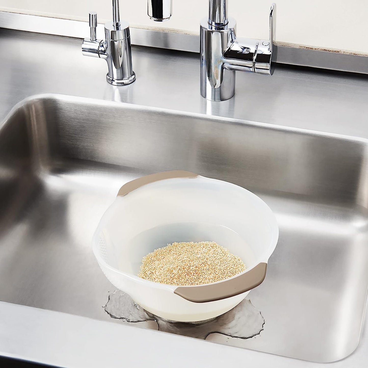 Rice and Grain Washing Colander - White