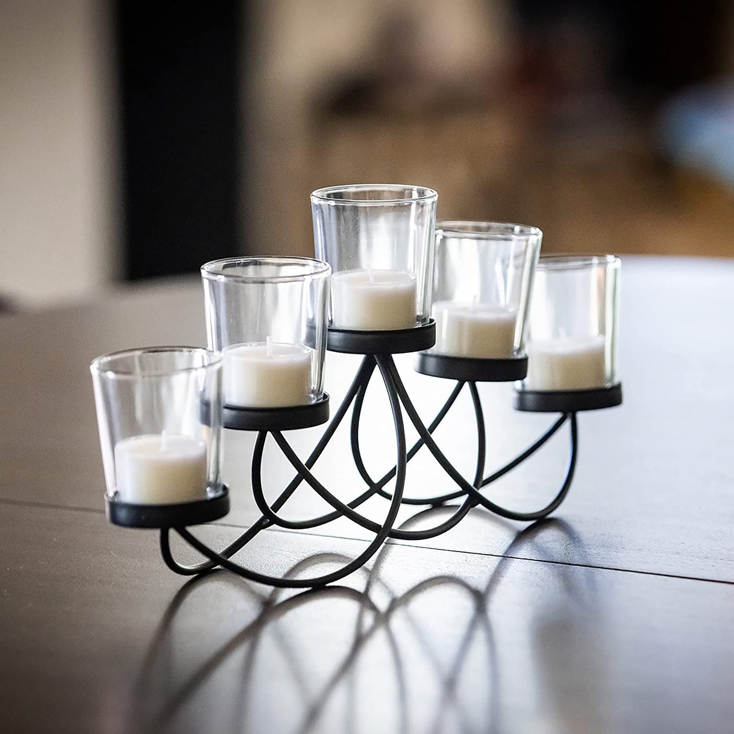 Elegant Metal Votive Candelabra Decorative Candle Centerpiece Candle Holder - Black