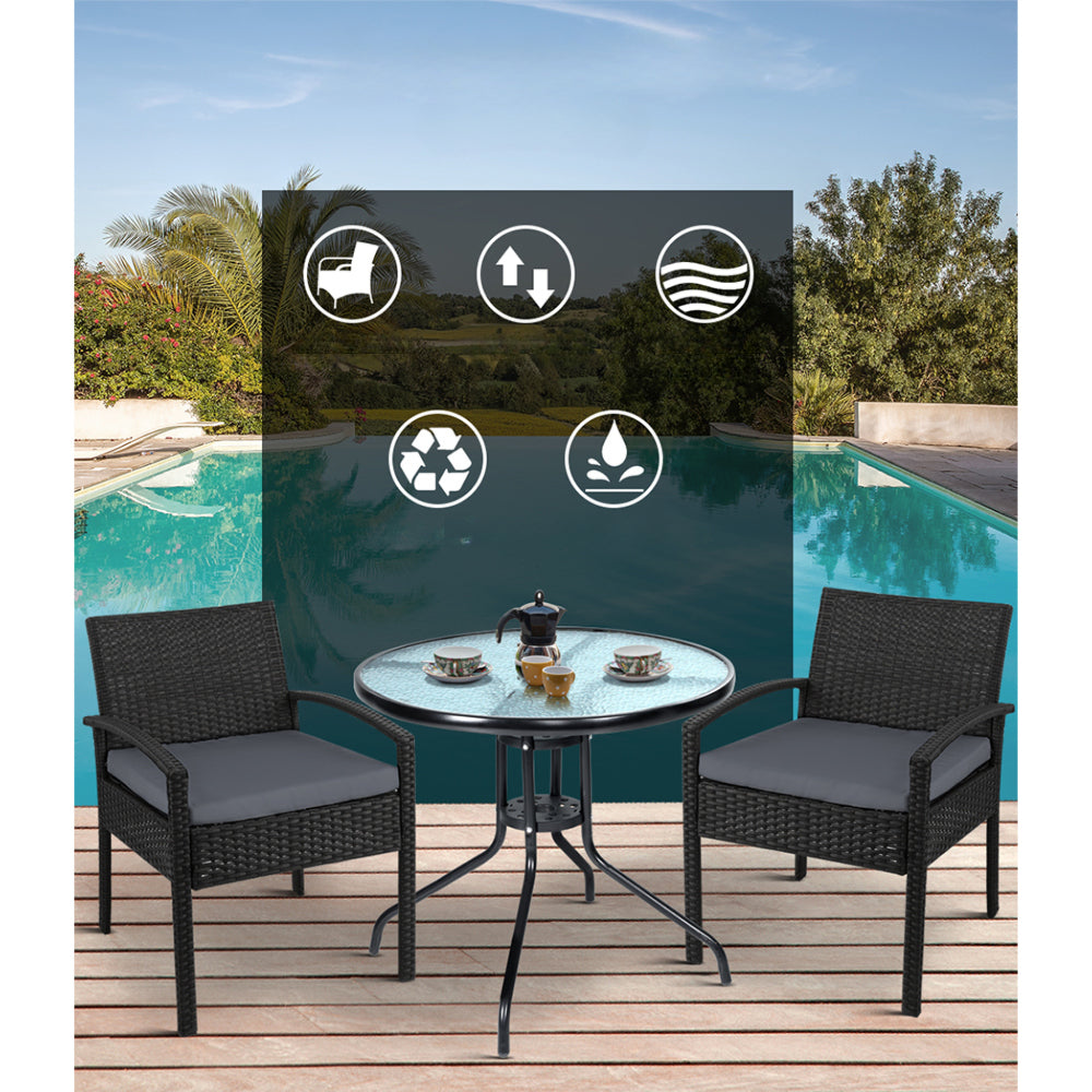 Outdoor Patio Furniture Dining Chairs Table Patio Bistro Wicker Set - Black