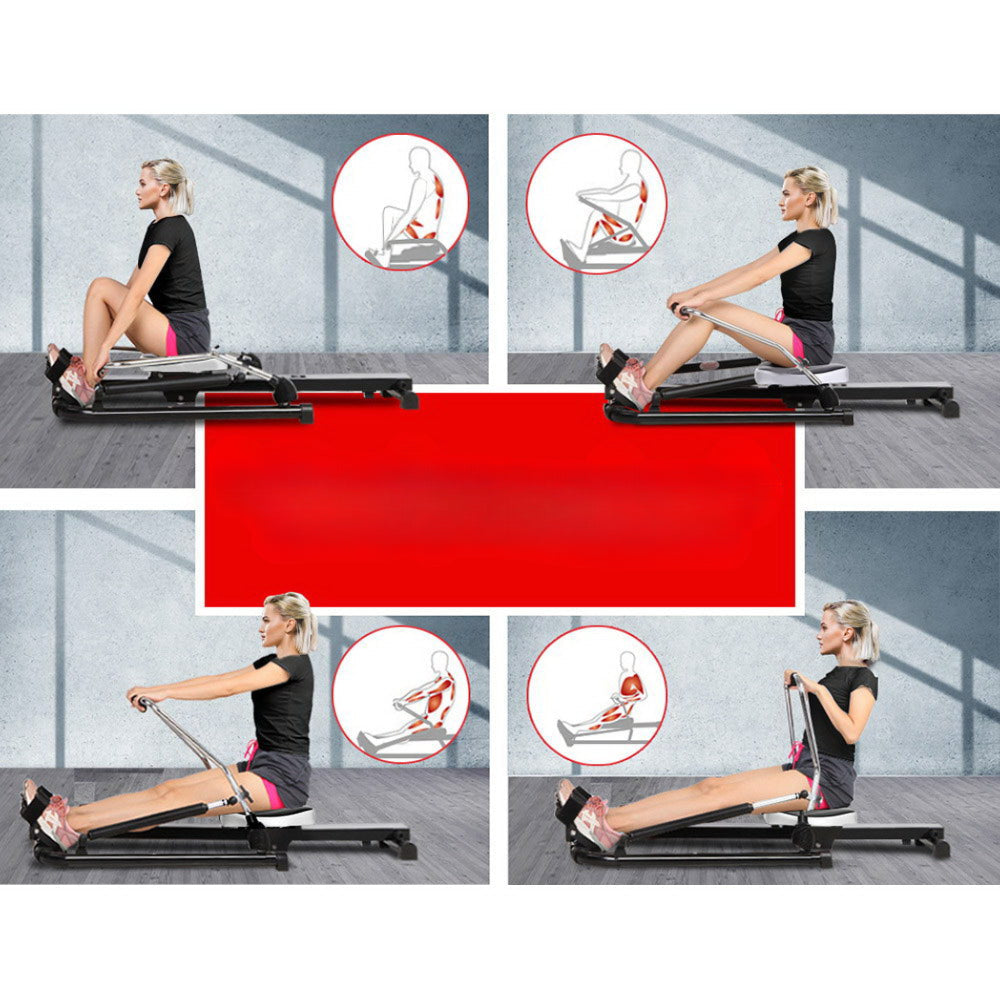 Rowing Exercise Machine Hydraulic Resistance Fitness Gym Cardio - Weight Capacity 200kg