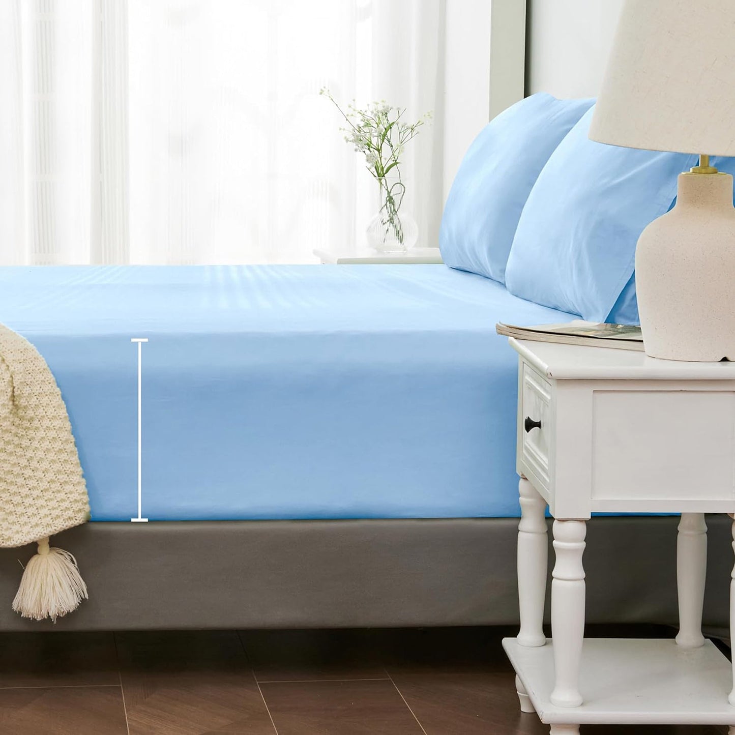 1200TC Sateen Weave Premium 100% Cotton Fitted Sheet - Light Blue