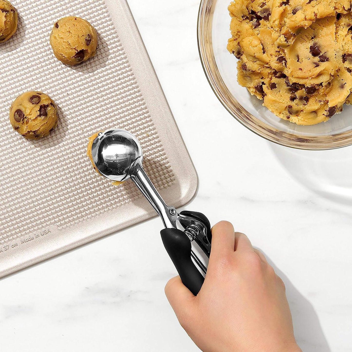 Stainless Steel Cookie Dough Scoop with Non Slip Grip Medium - Black