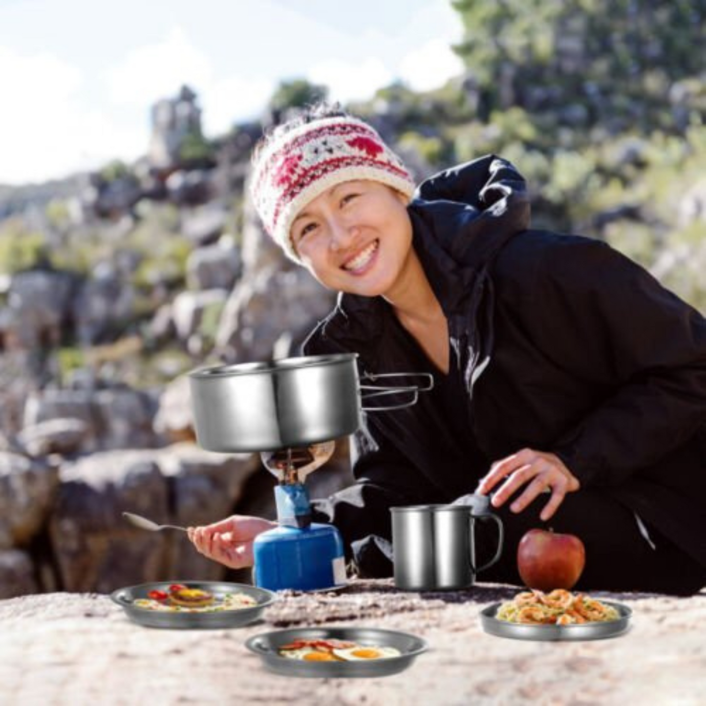 8pcs Portable Camping Cookware Set Outdoor Hiking and Family Picnic Pot and Pan Kit