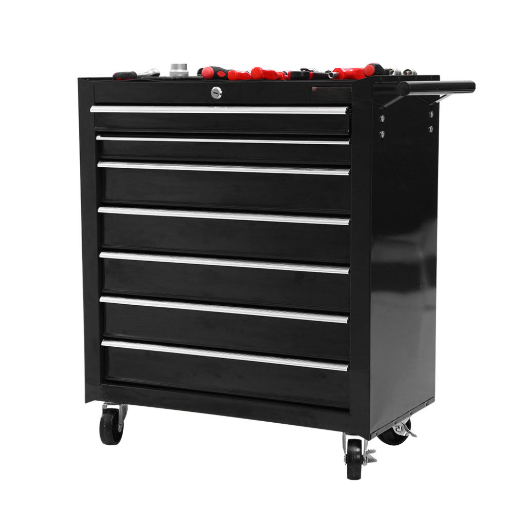 Tool Chest Trolley Box Cabinet Cart Garage Storage Black - 7 Drawers