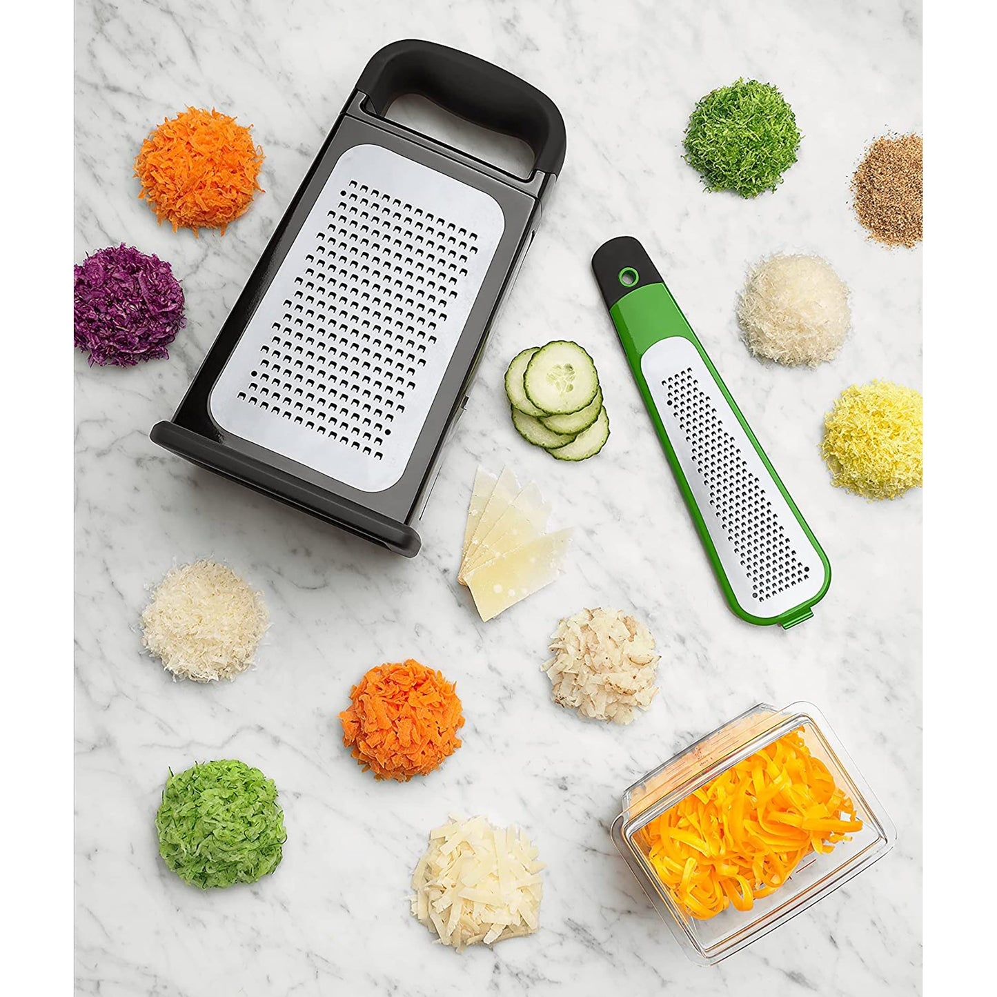 Stainless Steel Box Grater with Removable Zester - Black