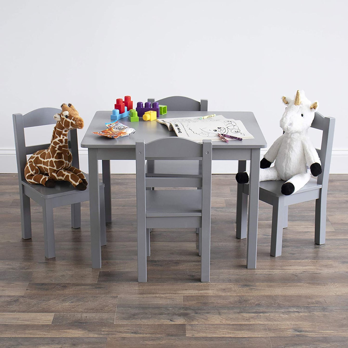 Kids Furniture Wood Table and 4 Chair Set - Grey
