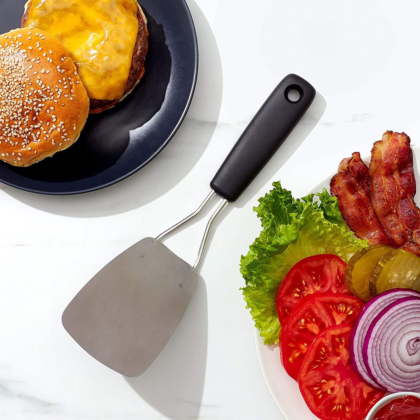 Stainless Steel Flexible Turner with Non Soft Slip Handle - Black