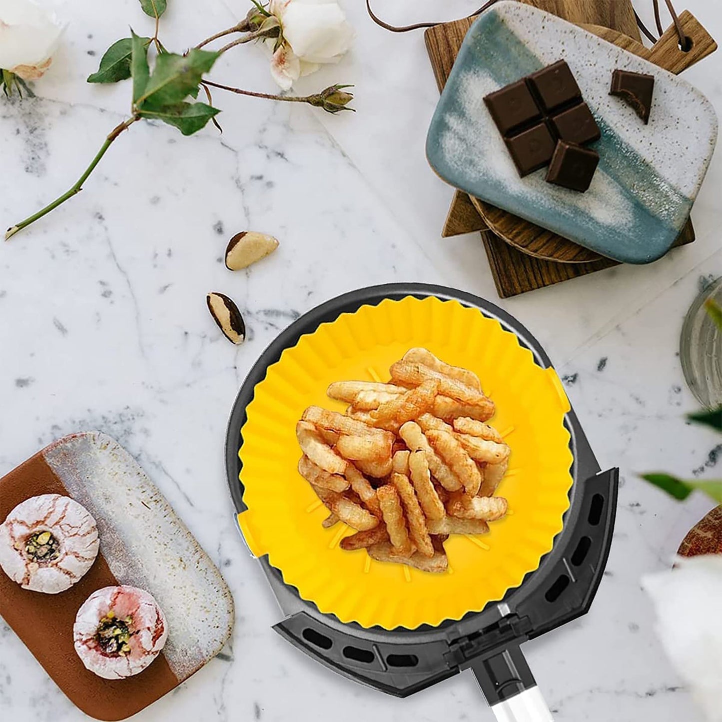 Air Fryer Reusable Non Stick Heat Resistant Silicone Pots 2 Pcs - Yellow