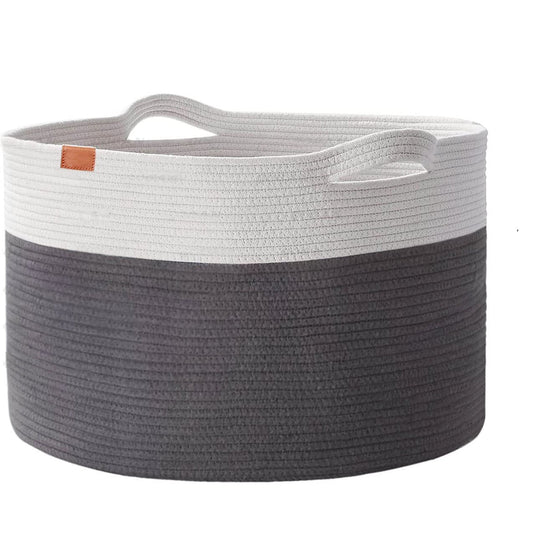 Extra Large Rope Woven Baskets with Handles for Living Room 22x22x14 - Beige and Grey