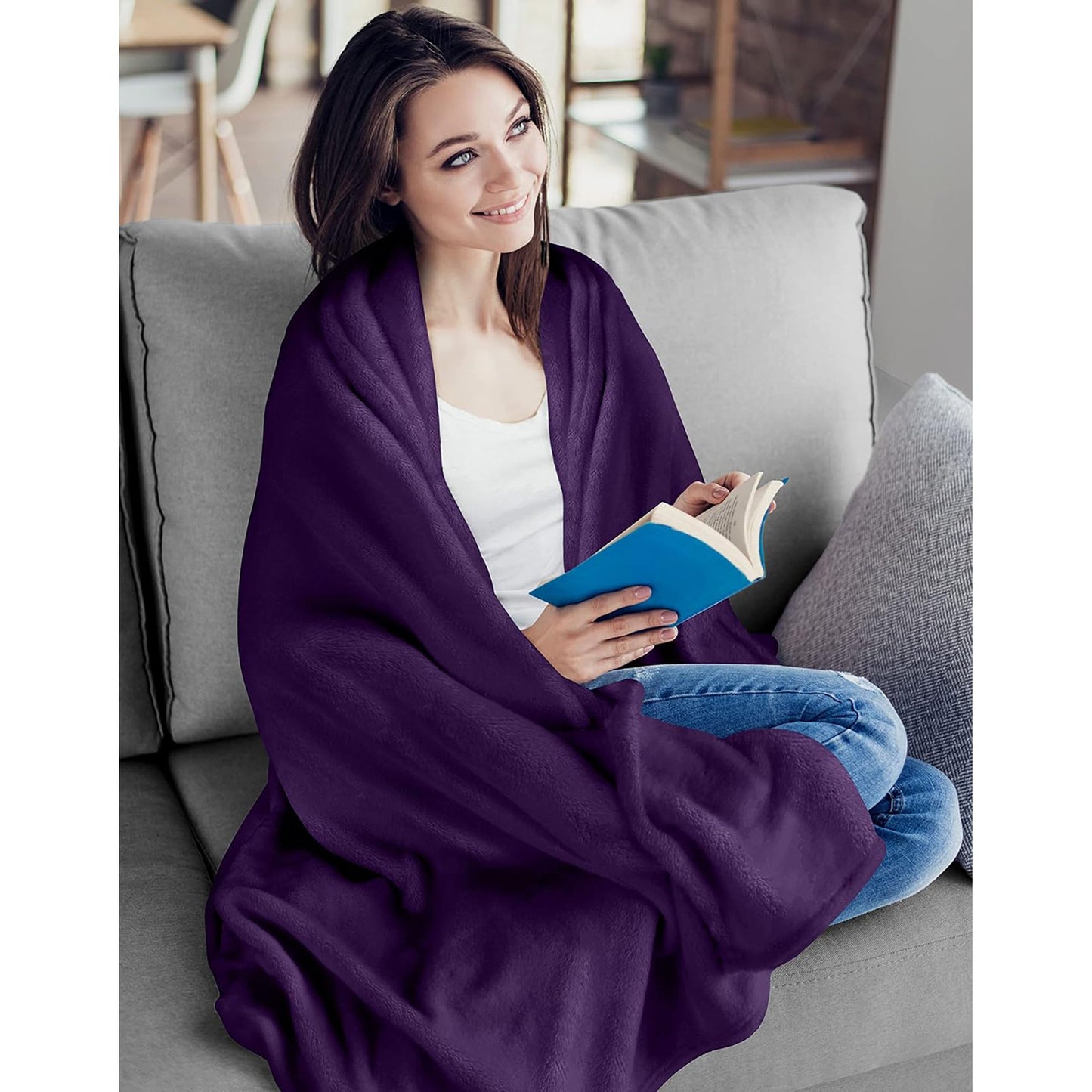 300GSM Microfibre Luxury Anti-Static Fuzzy Soft Fleece Blanket - Purple