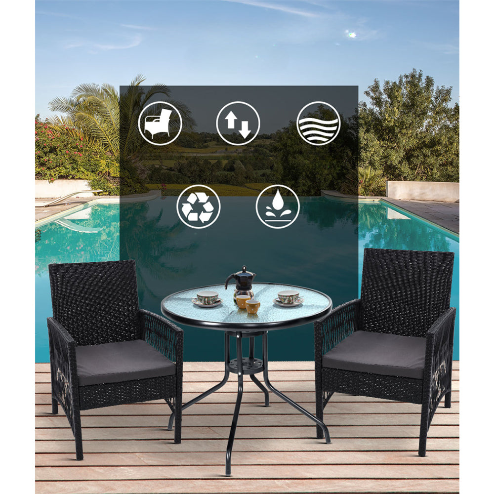 Outdoor Furniture Dining Chair Table Bistro Wicker Patio Set - Gray