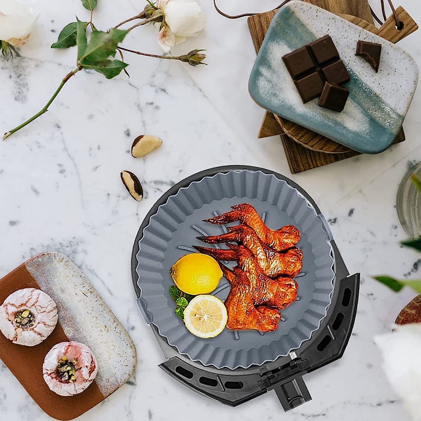 Air Fryer Reusable Non Stick Heat Resistant Silicone Pots 2 Pcs - Grey