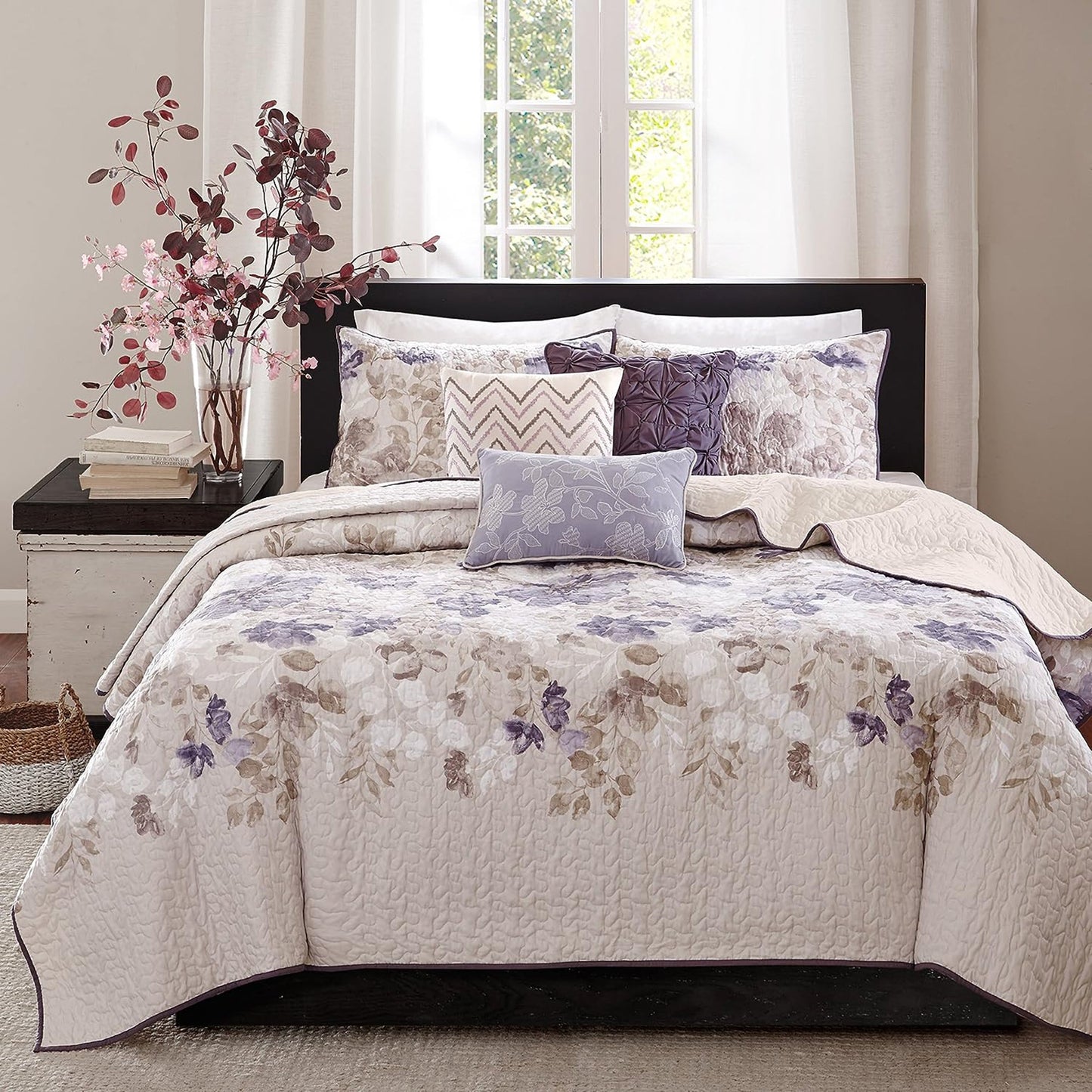 Lightweight Breathable Bedspread Coverlet Set - Floral Taupe