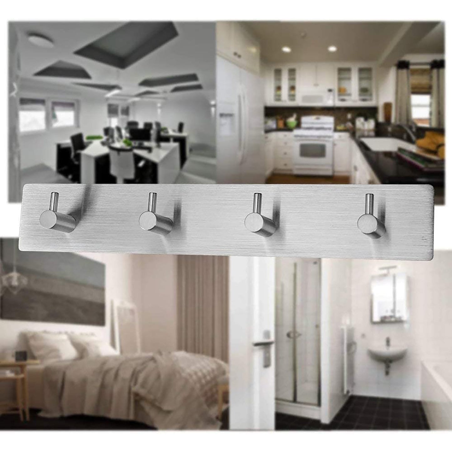 Self Adhesive Stainless Steel Towel Hanger Key Rail Rack with 4 Heavy Duty Hooks 26 cm