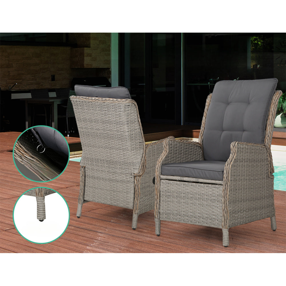 Recliner Chairs Outdoor Patio Wicker Sofa Lounge  Set of 2 - Black