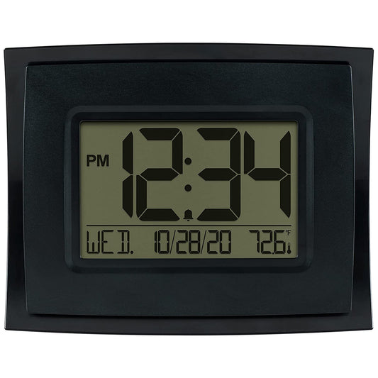 LCD Large Display Digital Wall Clock with Temperature and Calendar - Black