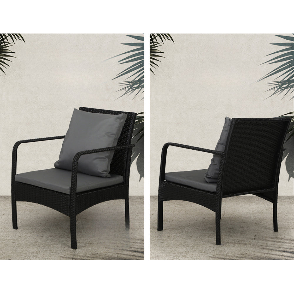 Outdoor Garden Patio Wicker Lounge Table Sofa Set Grey - 2 Seater