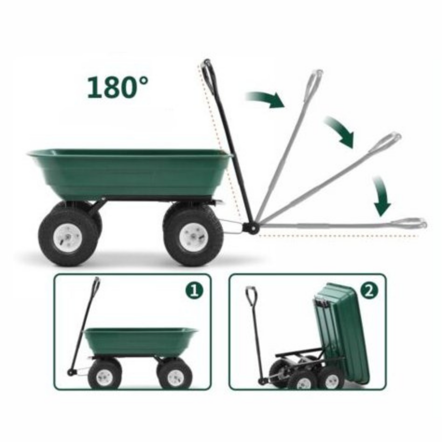 65L Garden Dump Cart Tipping Bed Trolley Wagon Wheelbarrow Holds Up to 270kg