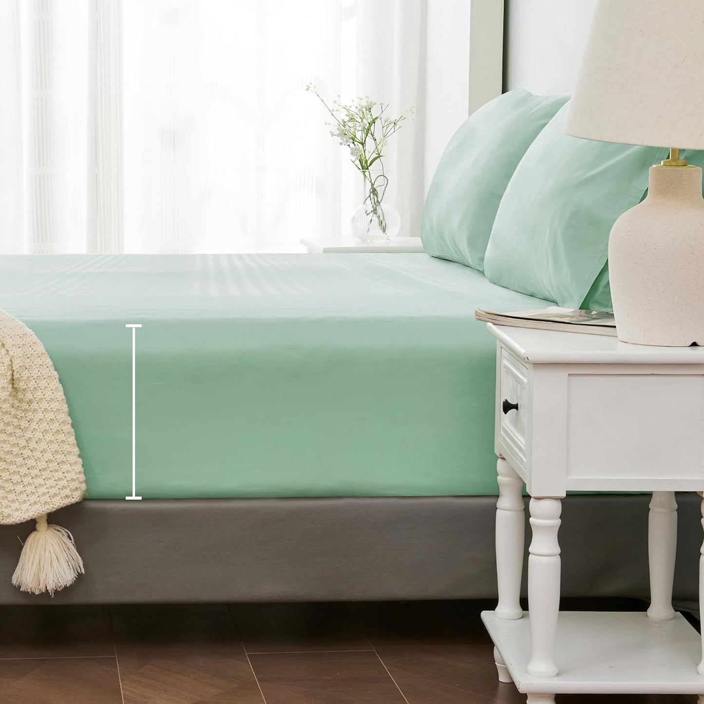 1200TC Sateen Weave Premium 100% Cotton Fitted Sheet - Sage Green