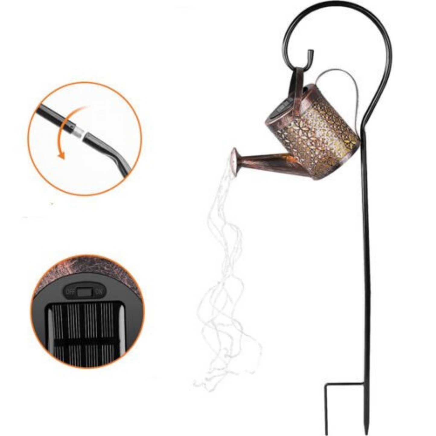 Solar LED Watering Can Fairy String Light Outdoor Garden Decor Waterfall Lamp