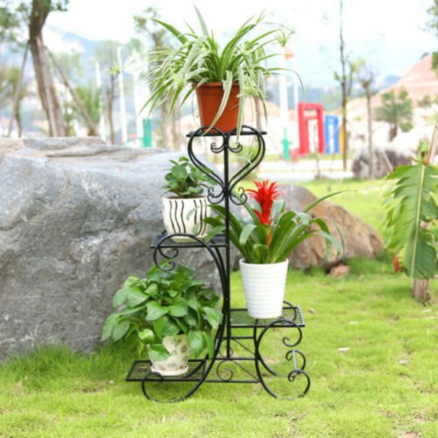 4 Tier Metal Plant Stand Indoor Outdoor Planter Rack for Pots and Flowers