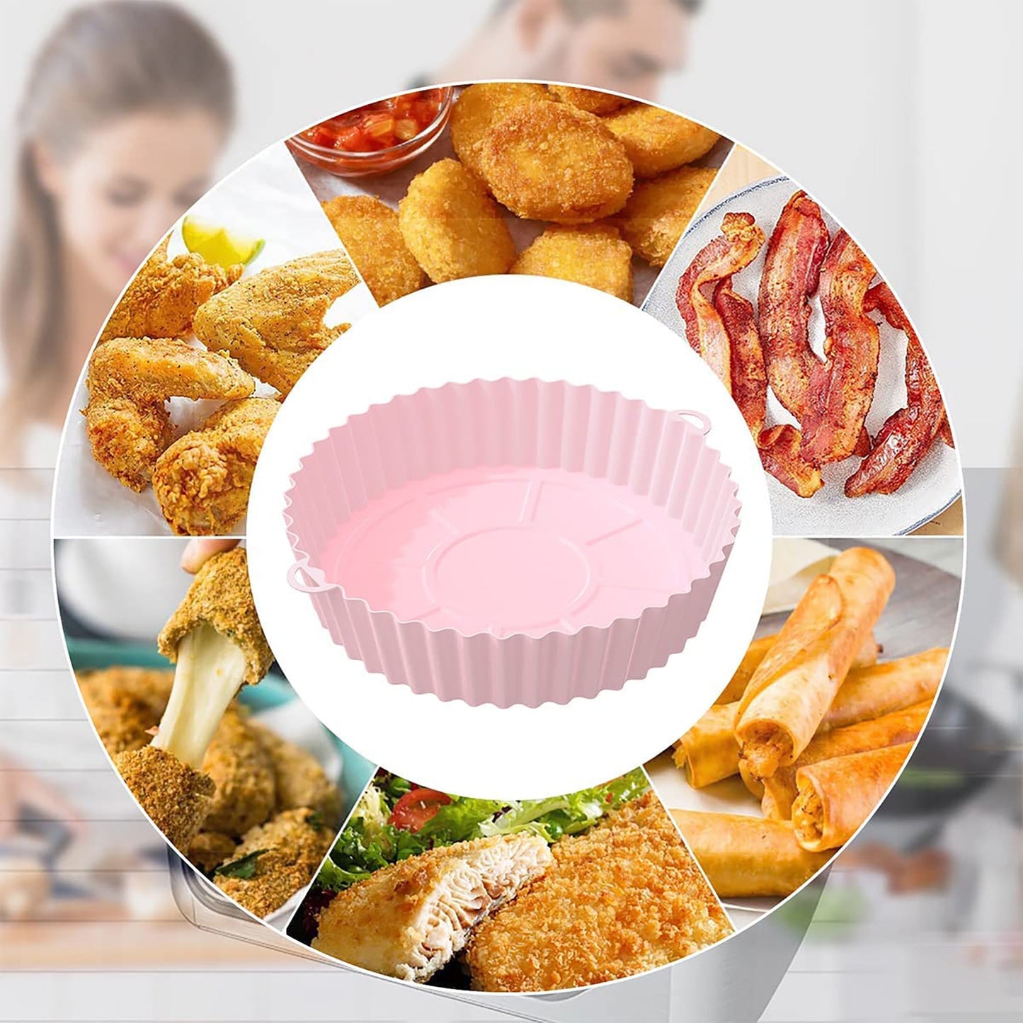 Air Fryer Reusable Non Stick Heat Resistant Silicone Pots 2 Pcs - Pink