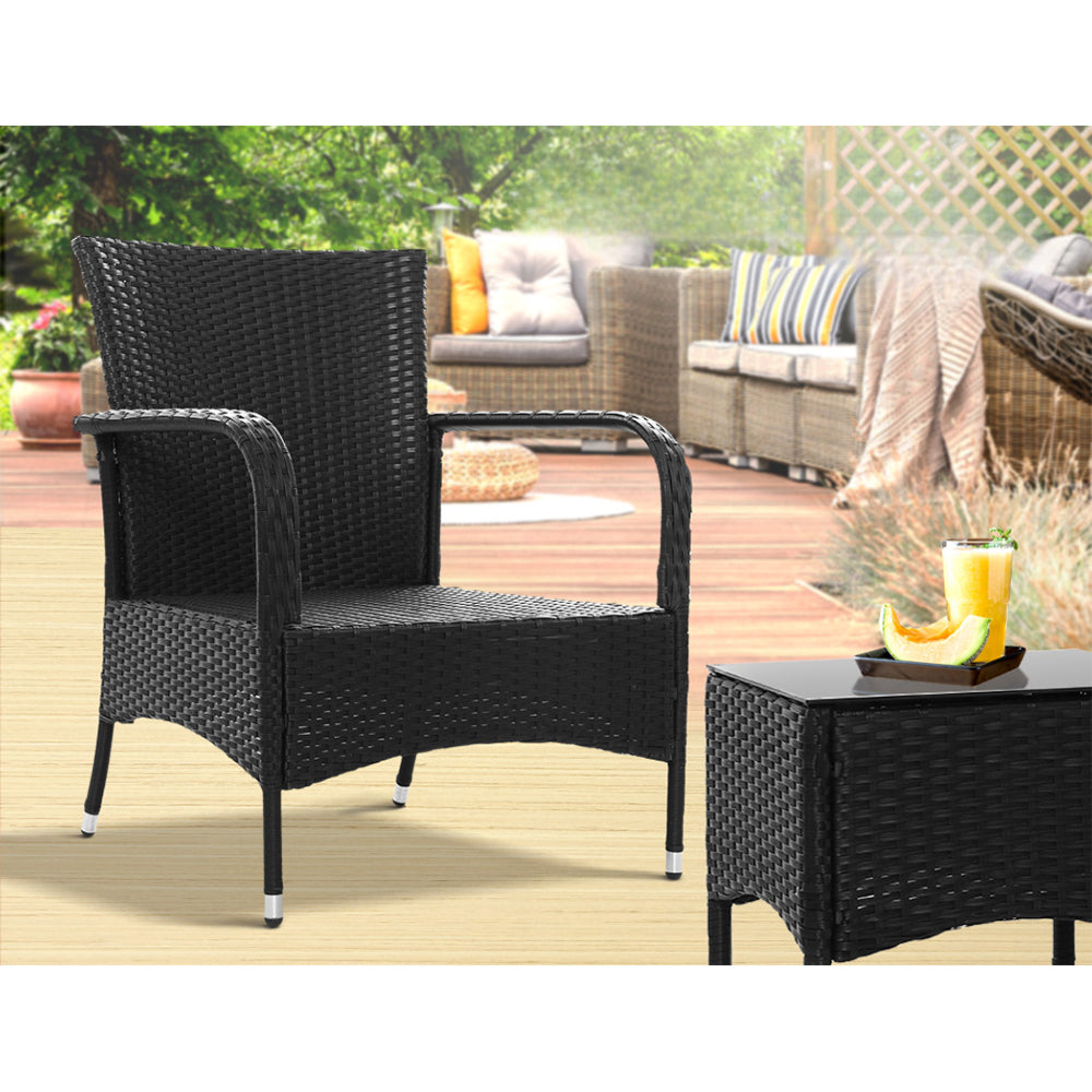 Outdoor Furniture Patio Wicker Chairs Table Set Black - Set of 3