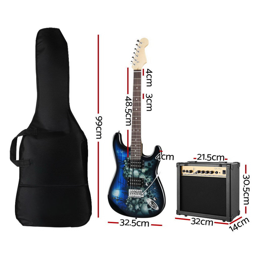 Electric Guitar And AMP Music String Instrument Rock Blue Carry Bag Steel String