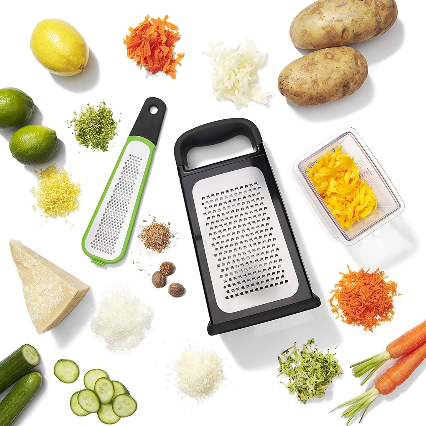 Stainless Steel Box Grater with Removable Zester - Black