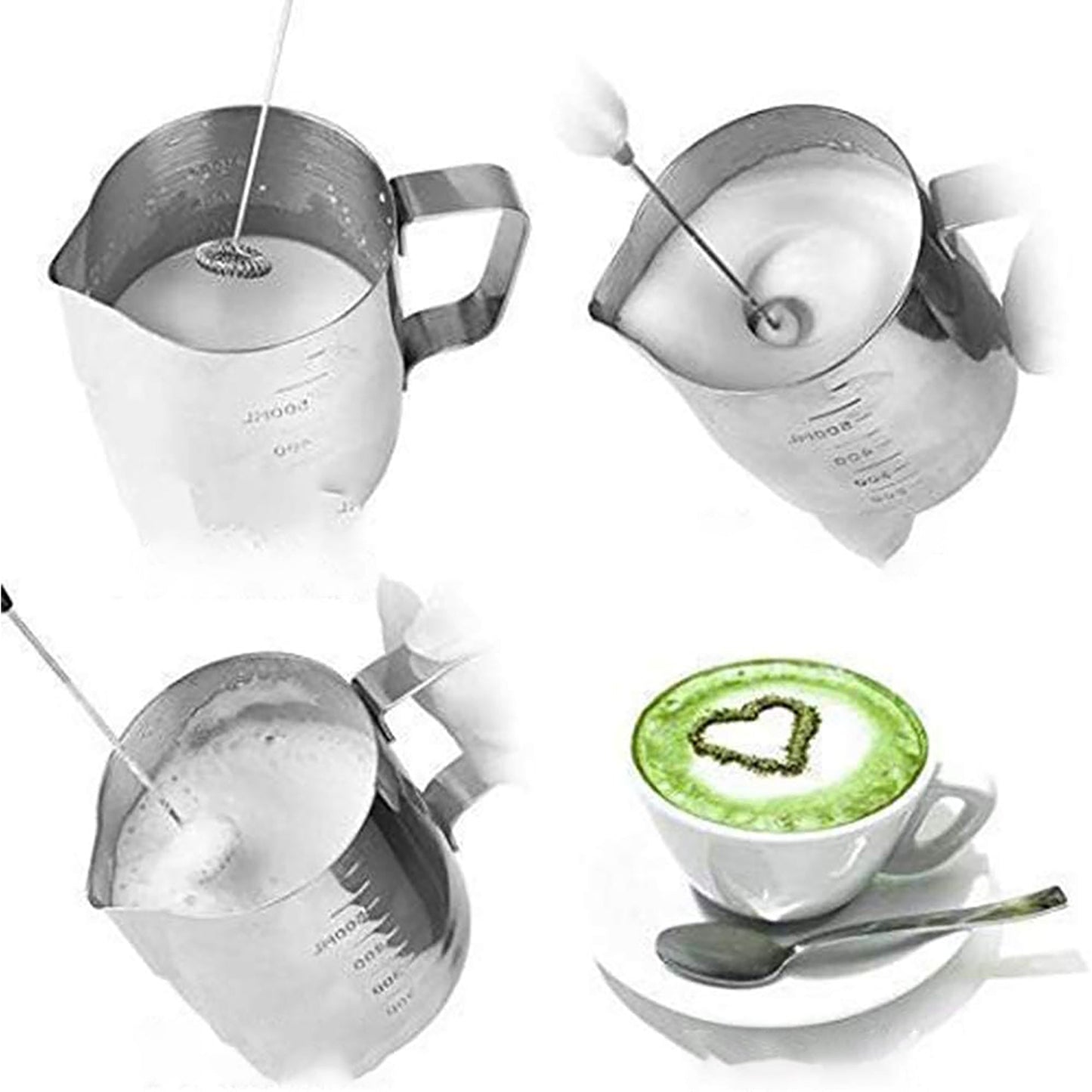 Stainless Steel Electric Handheld Milk Coffee Frother 7.8 Inch - Silver