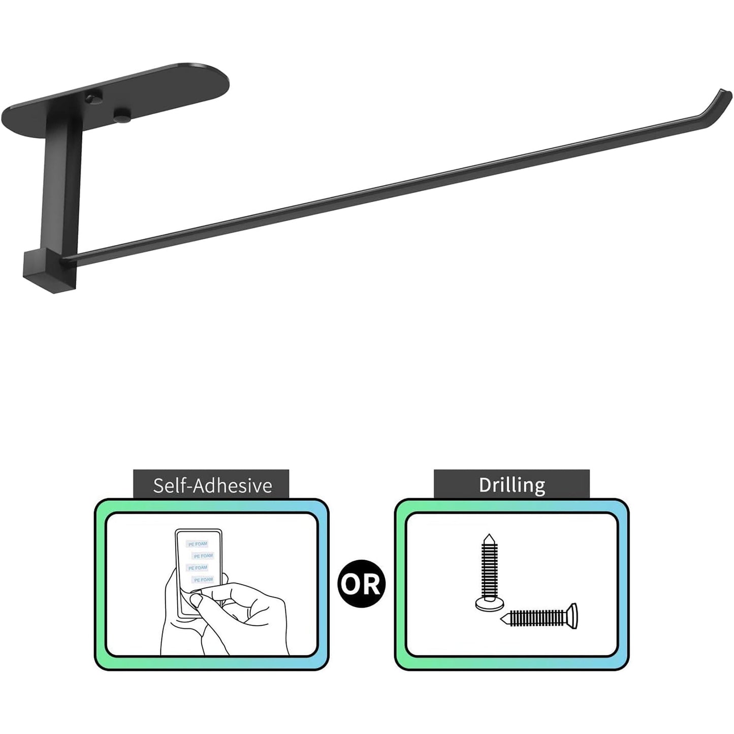 Aluminum Paper Tower Holder Self Adhesive or Drilling 13.78 Inch - Pure Black
